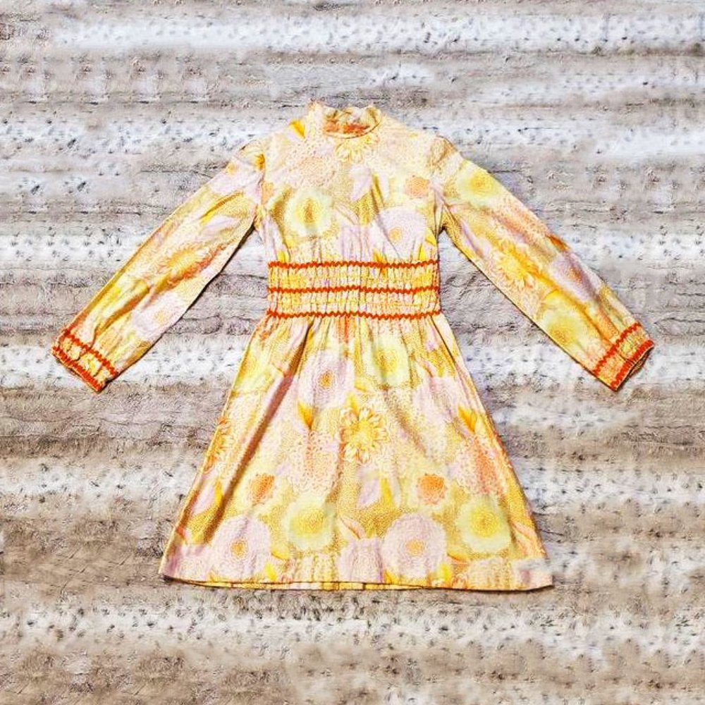 Vintage 60s/70s Mock Neck Floral Dress - Picture 3 of 7